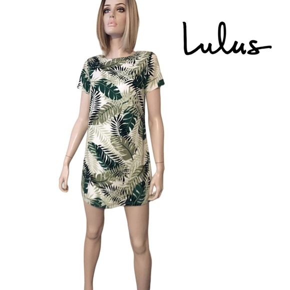 𝅺lulus Lulu's Shift Dress Tunic Fern Plant Foliage Inspired Print Short Sleeve - Picture 1 of 11